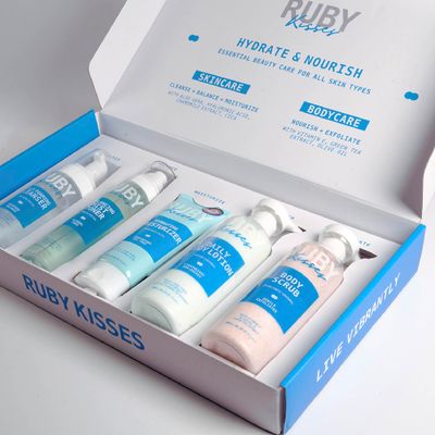 Ruby Kisses Complete Hydration Skincare Set, Face &amp; Body Essentials, Includes Daily Foaming Cleanser, Balancing Mist Toner, Daily Body Lotion, Gentle Body Scrub, Korean Skincare