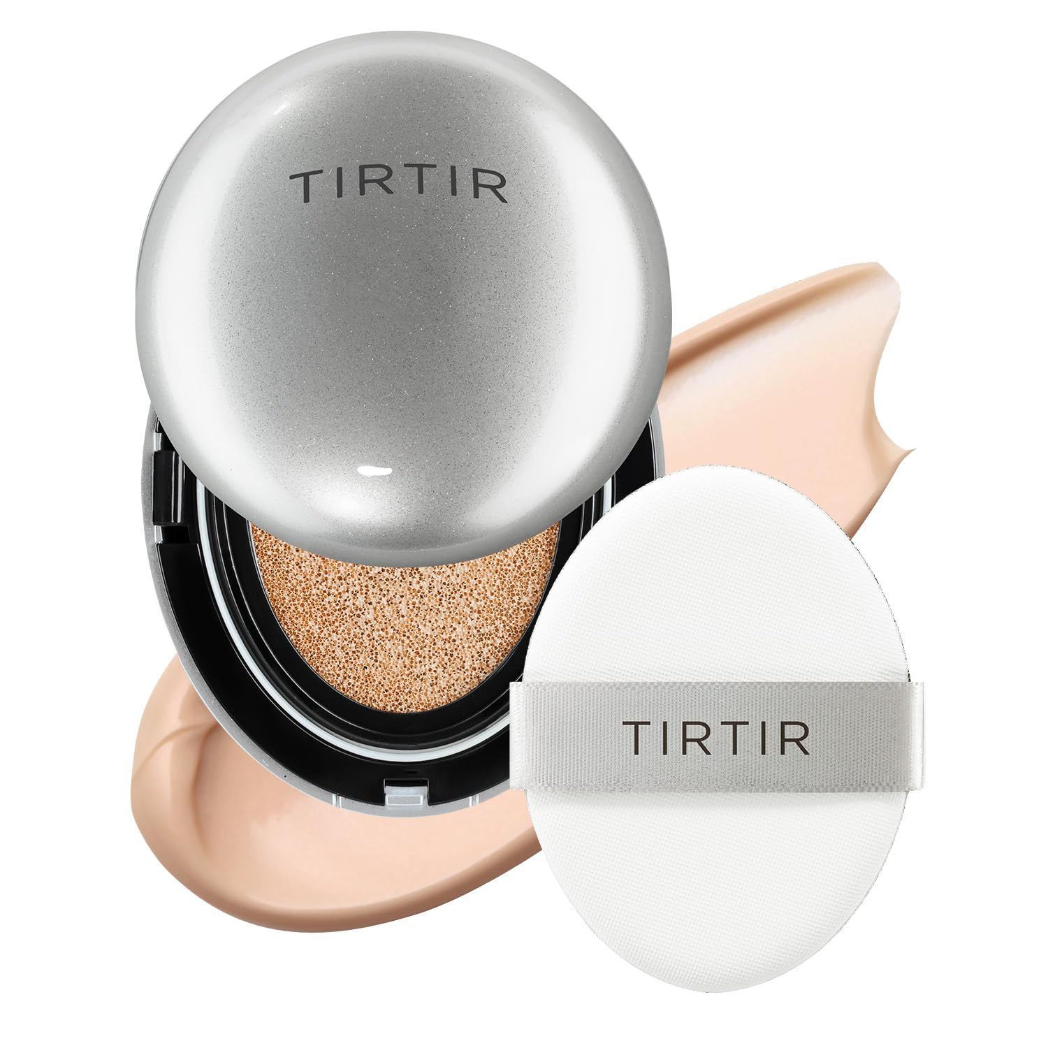 TIRTIR Mask Fit Aura Silver Cushion Foundation Semi-glow Finish, Natural Coverage, Moisturizing, Lightweight, Korean cushion foundation (21C Cool Ivory, Full Size, 0.63 Fl Oz)