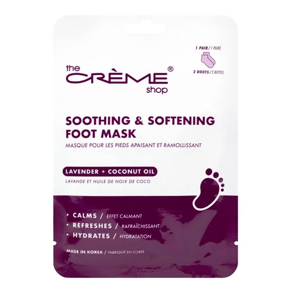 The Crme Shop Soothing &amp; Softening Foot Mask, Coconut Oil and Lavender Foot Mask for Aching Feet, Korean Foot Mask Hydrates and Calms for Foot Swelling Relief, Foot Softening Treatment