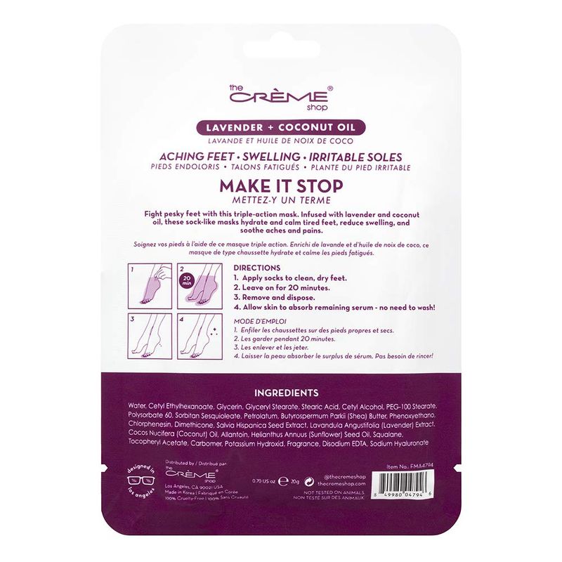The Crme Shop Soothing &amp; Softening Foot Mask, Coconut Oil and Lavender Foot Mask for Aching Feet, Korean Foot Mask Hydrates and Calms for Foot Swelling Relief, Foot Softening Treatment
