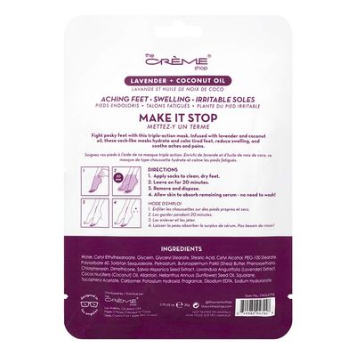 The Crme Shop Soothing & Softening Foot Mask, Coconut Oil and Lavender Foot Mask for Aching Feet, Korean Foot Mask Hydrates and Calms for Foot Swelling Relief, Foot Softening Treatment