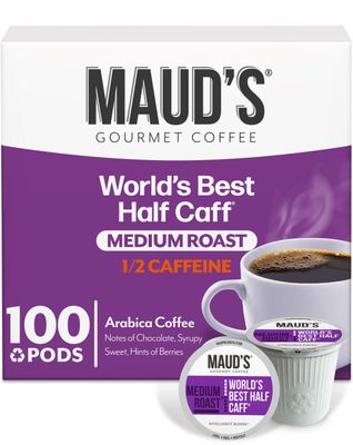 Maud&#39;s Half Caff Coffee Pods, 100 ct, Medium Roast Coffee in Recyclable Single Serve Pods - 100% Arabica Coffee, Compatible with Keurig K Cups Maker