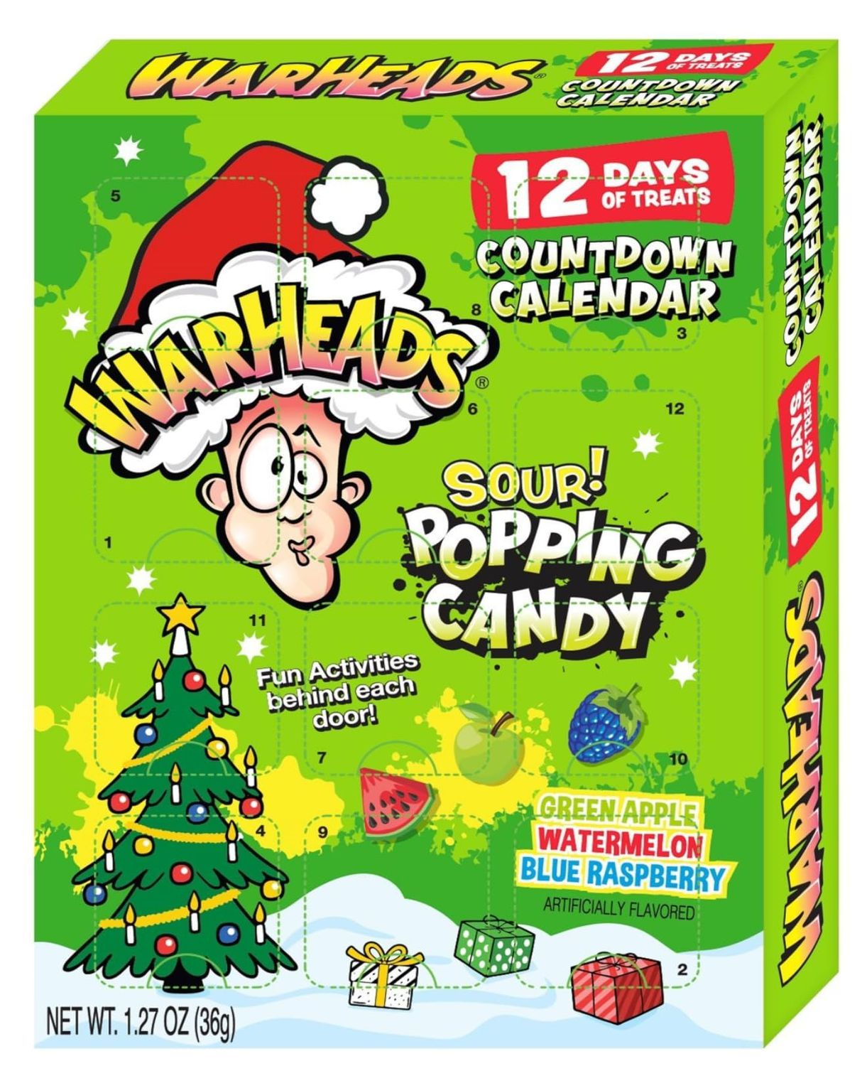 Smiling Sweets War Head Extreme Sour Popping Candy Countdown Calendar, Delicious Classic Flavors of Watermelon, Blue Raspberry and Green Apple, Delicious Traditions
