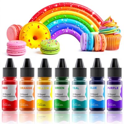 Oil Based Food Coloring for Chocolate Rainbow Oil Edible Food Dye Set for Baking Royal Icing Cookie Supplies Gluten Free 7x6ml Food Grade Food Color Kit, 0.25 Fl. Oz/Bottles