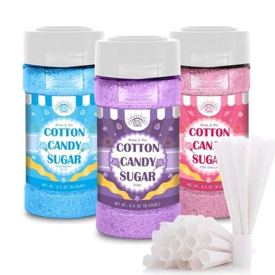 Cotton Candy Floss Sugar Package of ct-(Pink Vanilla, Blue Raspberry &amp; Grape)-8.5oz Each Flavor W/ 50 Paper Cones