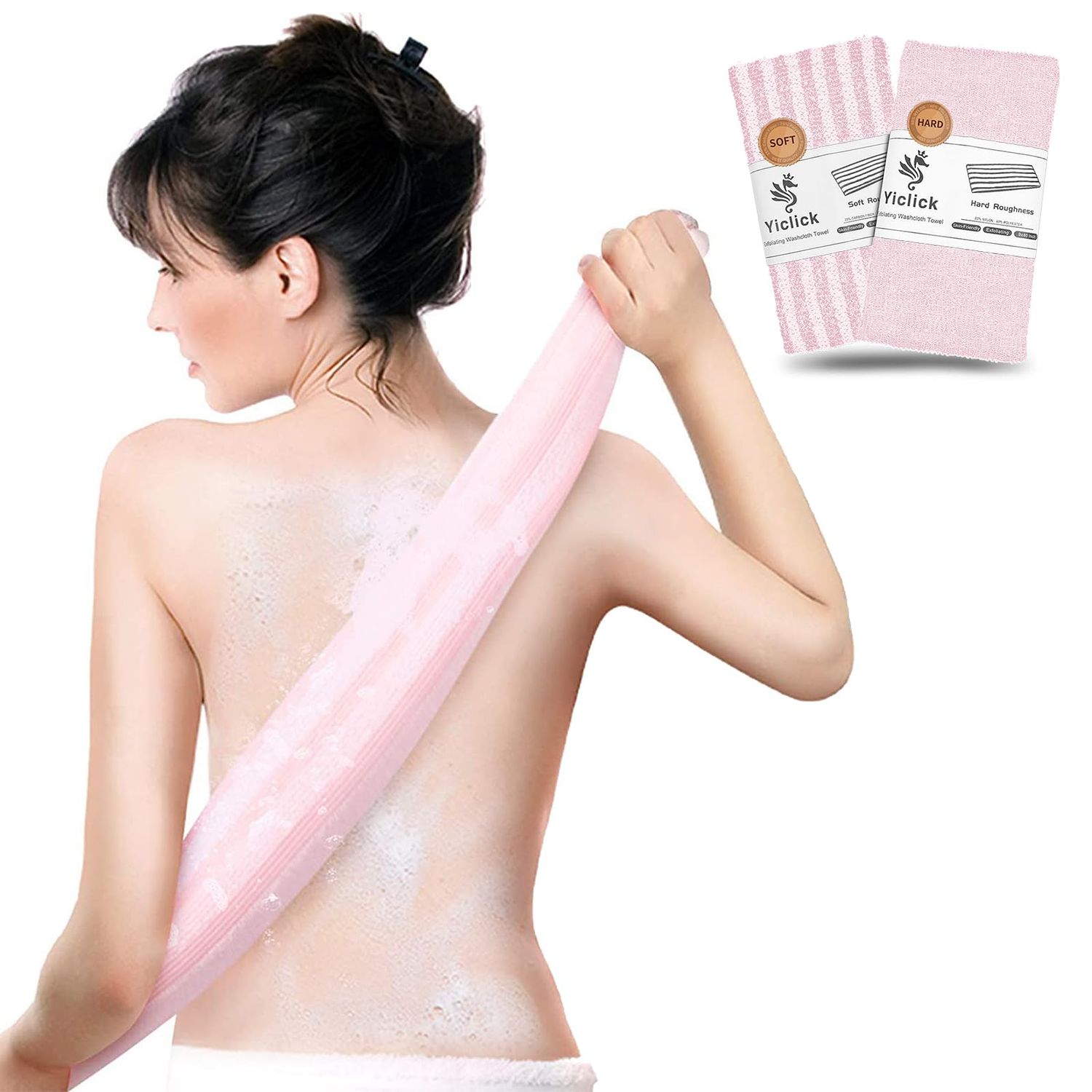 Yiclick Exfoliating Washcloth Towel - Exfoliating Body Scrubber, Loofah Wash Sponge - Korean &amp; Japanse &amp; African Washcloth - Soft Rough Exfoliating Back Scrubber - for Senstive and Rough Skin