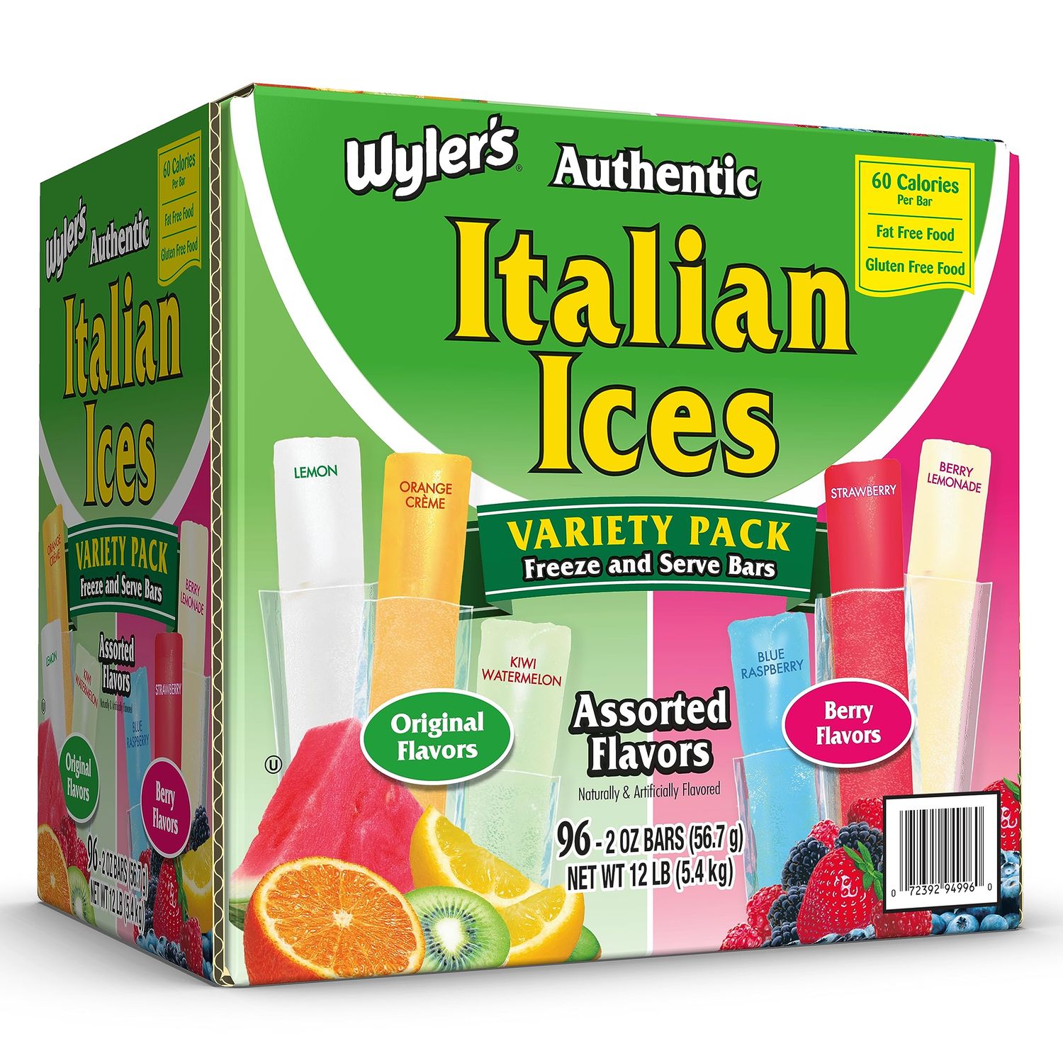 Wyler&#39;s Authentic Italian Ice, Fat Free Freezer Bars, Assorted Flavors (96ct - 2oz bars)