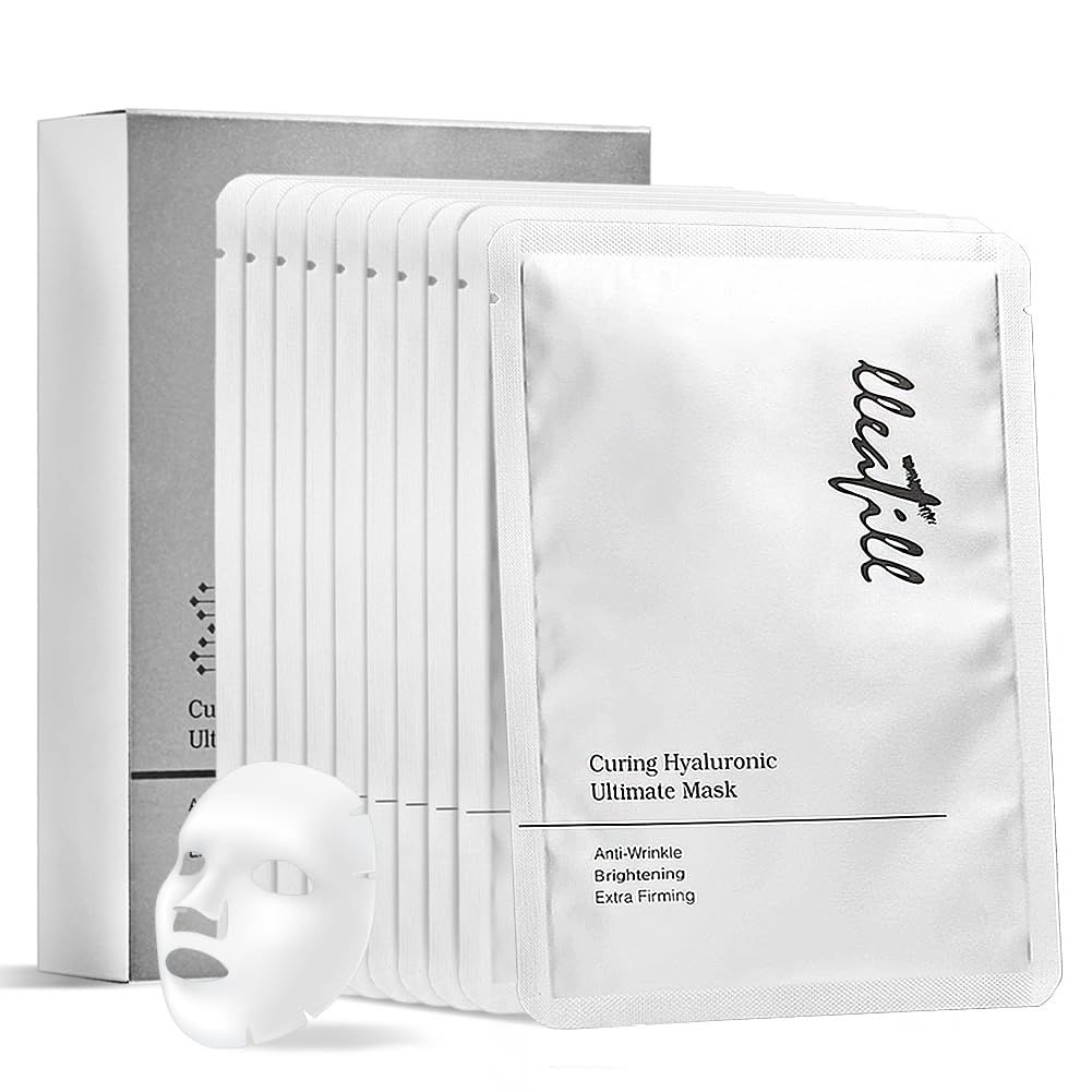 lleafill Curing Hyaluronic Ultimate Mask, Sheet Masks for All Skin Types (10 Count) 0.98 oz10 sheets Hydrating Anti-aging Glowy Anti-Wrinkles Dryness