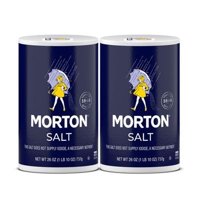Morton Plain Salt, All-Purpose, Non-Iodized Salt, Ideal for Cooking &amp; Table Use, (26 oz), 2-Pack