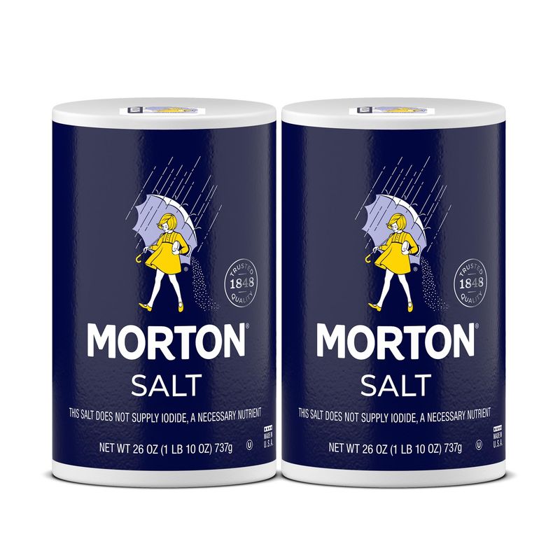 Morton Plain Salt, All-Purpose, Non-Iodized Salt, Ideal for Cooking &amp; Table Use, (26 oz), 2-Pack