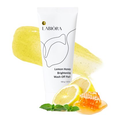Labiora Korean 5-Minute Wash Off Face Scrub Mask- All-in-One Skincare with Lemon &amp; Manuka Honey Natural Exfoliating, Hydrating, and Nourishing K-Beauty (3.52 fl. oz/100g)