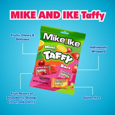 MIKE AND IKE Taffy - Fruity Candy Variety Pack - Assorted Flavors, Individually Wrapped Candy - Bulk Taffy - Gluten Free - 3.8 oz, Box of 12