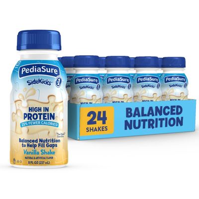 PediaSure SideKicks, Kids Protein Shake, With Key Nutrients and Protein to Help Kids Catch Up on Growth and Fill Nutrient Gaps, Vanilla, 8-fl-oz Bottle, Pack of 24