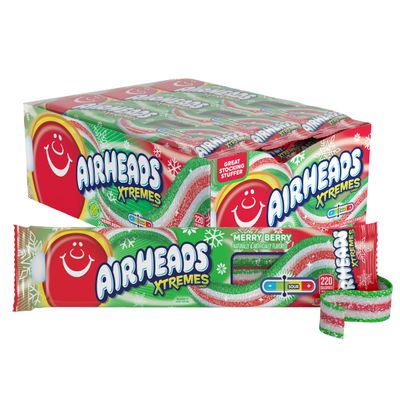 Airheads Xtremes, Sweetly Sour Holiday Merry Berry Flavored Candy Belts, 2oz (Pack of 18)