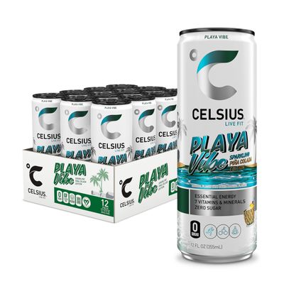 CELSIUS Sparkling Playa Vibe, Functional Energy Drink 12 Fl Oz (Pack of 12)