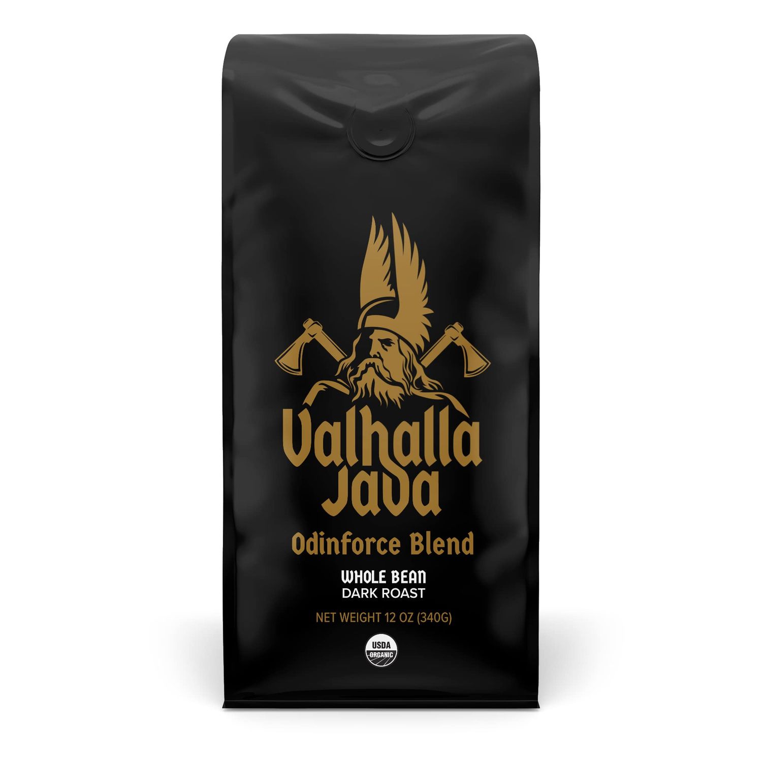 Death Wish Coffee, Valhalla Java Odinforce Blend - Whole Bean Dark Roast - Extra Kick of Caffeine - Arabica &amp; Robusta Coffee Beans - 12 Ounce (Pack of 1)