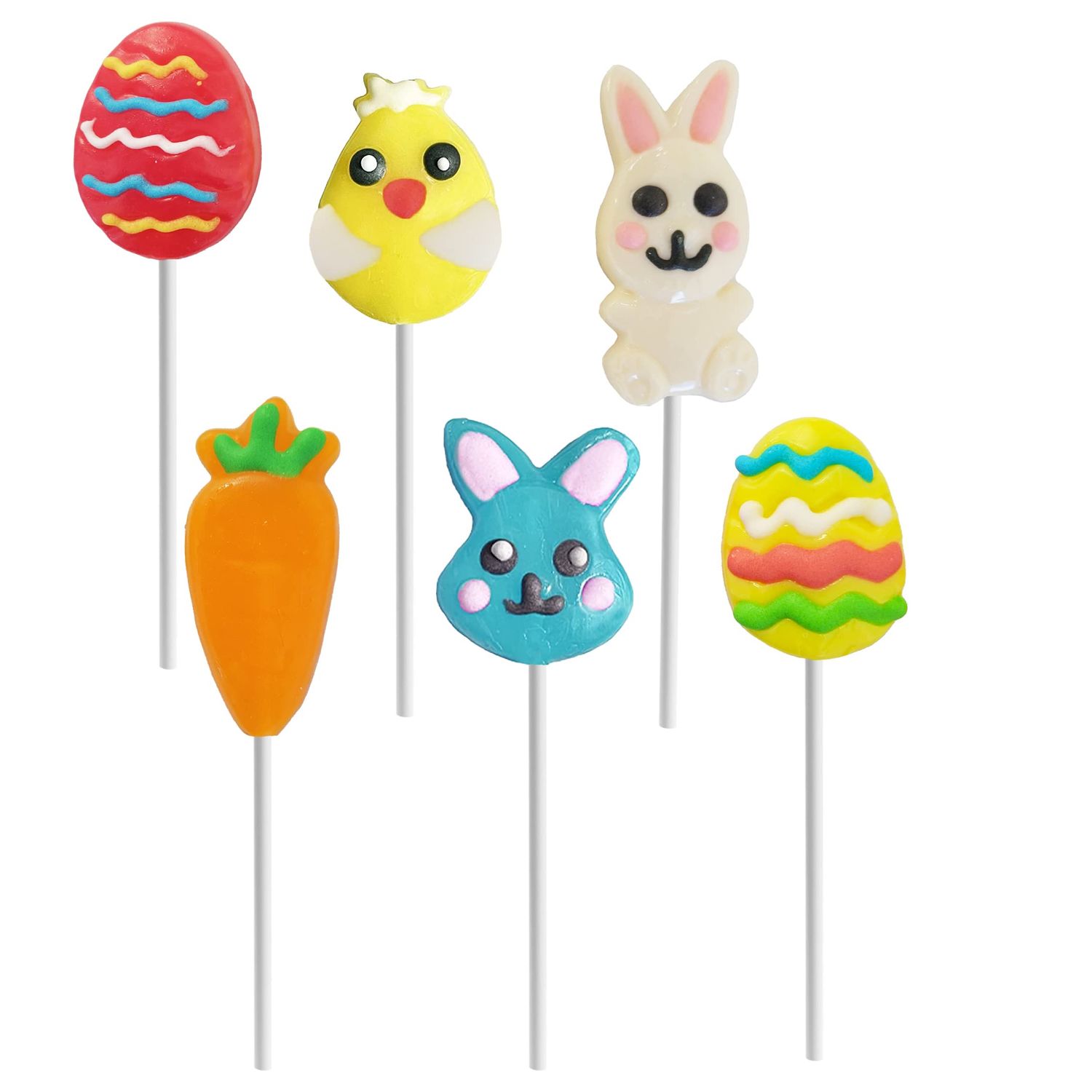 Fruidles Easter Variety Pack 12 Lollipops Suckers, Yellow Bunny Rabbit, Orange Carrot Designs Fat-Free, Individually Wrapped Easter Pops (12-Pack)