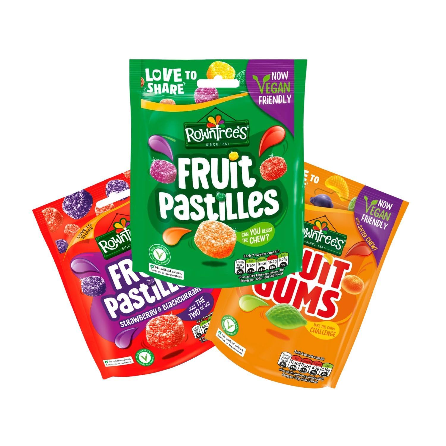 Rowntree Fruit Pastilles Variety Pack - Fruit Pastilles, Fruit Gums, Strawberry &amp; Blackcurrant Pastilles- 143g (Pack of 3)