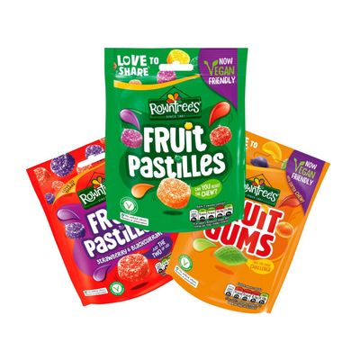 Rowntree Fruit Pastilles Variety Pack - Fruit Pastilles, Fruit Gums, Strawberry &amp; Blackcurrant Pastilles- 143g (Pack of 3)
