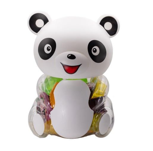 JAIRIS Fruit Jelly Cups Assorted Fruit Candy 20 Count Jar, Vegan Friendly Cute Coin Money Bank : Panda, Lion, Tiger, Kitty, Bear and Piggy Pink (Panda)
