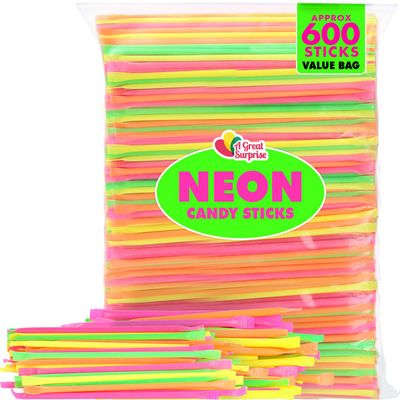 Neon Candy Straws - Sugar Filled Candy Straws - 600 Sticks - Parade Candy - Classroom Candy - Retro 80s 90s Candies - Mini Neon Candy - Bulk Party Candy Favors