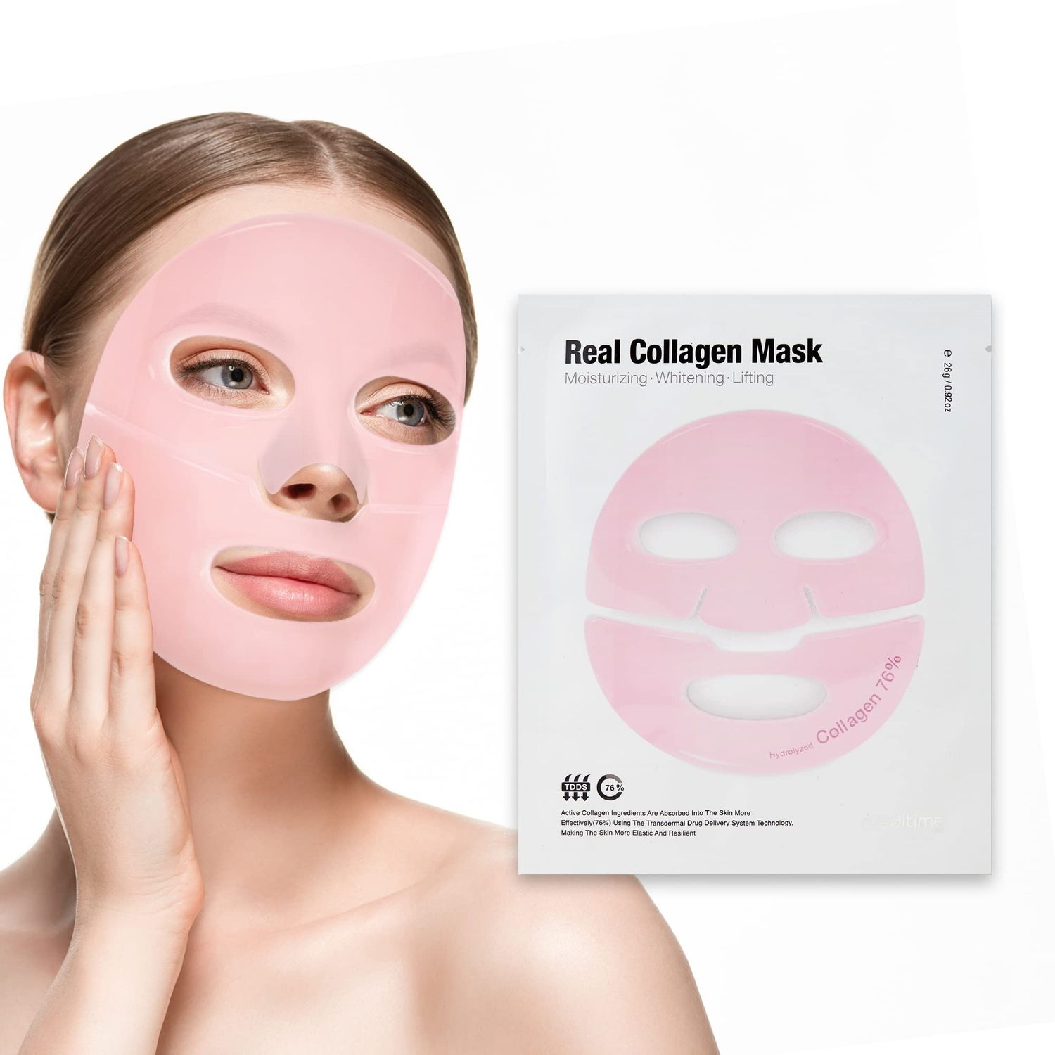 Meditime Collagen Mask Age-Defying, Hydrating &amp; Firming Face Mask Korean Face Mask with Hyaluronic Acid &amp; Niacinamide Moisturizing Collagen Lifting Mask for All Skin Types 4 Sheets
