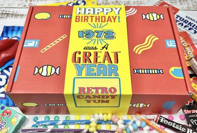 RETRO CANDY YUM 1972 53rd Birthday Gift Box of Nostalgic Retro 70s Candy Mix from Childhood for 53 Year Old Man or Woman Born Back in 1972 Jr