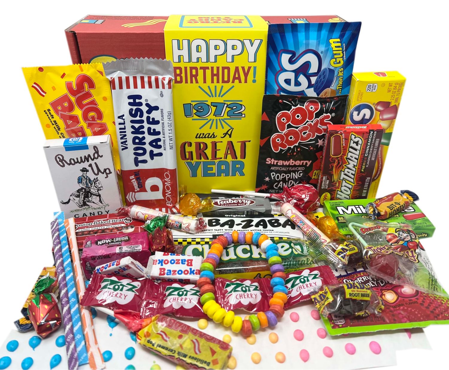 RETRO CANDY YUM 1972 53rd Birthday Gift Box of Nostalgic Retro 70s Candy Mix from Childhood for 53 Year Old Man or Woman Born Back in 1972 Jr
