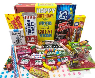 RETRO CANDY YUM 1972 53rd Birthday Gift Box of Nostalgic Retro 70s Candy Mix from Childhood for 53 Year Old Man or Woman Born Back in 1972 Jr