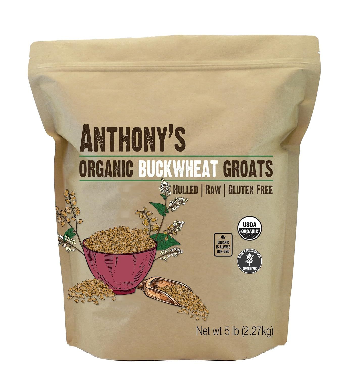 Anthony&#39;s Organic Hulled Buckwheat Groats, 5lb, Gluten Free, Non GMO