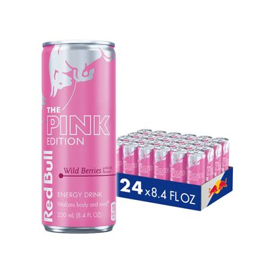 Red Bull Pink Edition Energy Drink, Wild Berries, 8.4 fl. oz., Case of 24 cans, with 80mg Caffeine, Taurine &amp; B Vitamins