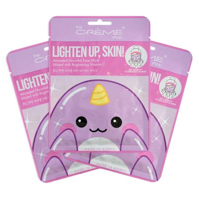 The Crme Shop Korean Skin Care Lighten Up, Skin! Animal Narwhal Face Mask Sheet 3 Pack - Infused with Brightening Vitamin C