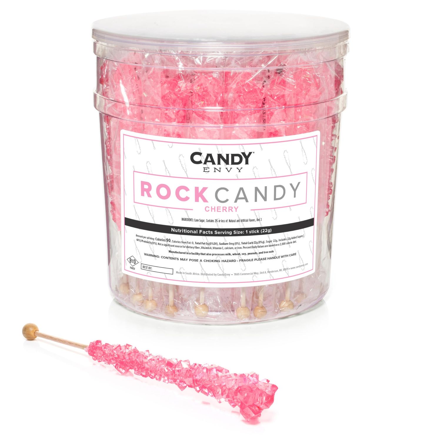 Candy Envy - Light Pink Rock Candy Sugar Sticks - Cherry Flavored - 36 Indiv. Wrapped