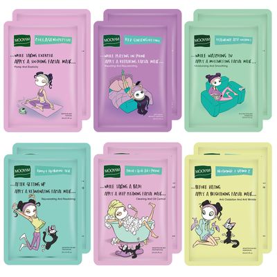 Face Masks Skincare Set for Girl,Moisturizing Collagen Facial Masks for Women Home Spa,Hyaluronic Acid Face Mask for All Skin Types,Day Night Facial Mask Deep Cleaning,Oil Contral 25ml (12Pack)