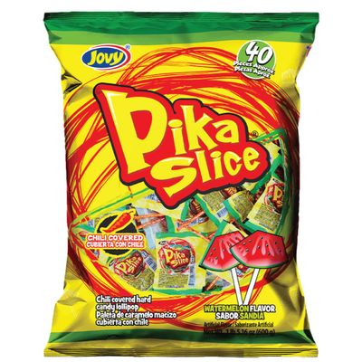 Jovy Pika Slice Watermelon Chili Lollipops - Unique Sweet and Spicy Treats, 40 Pieces