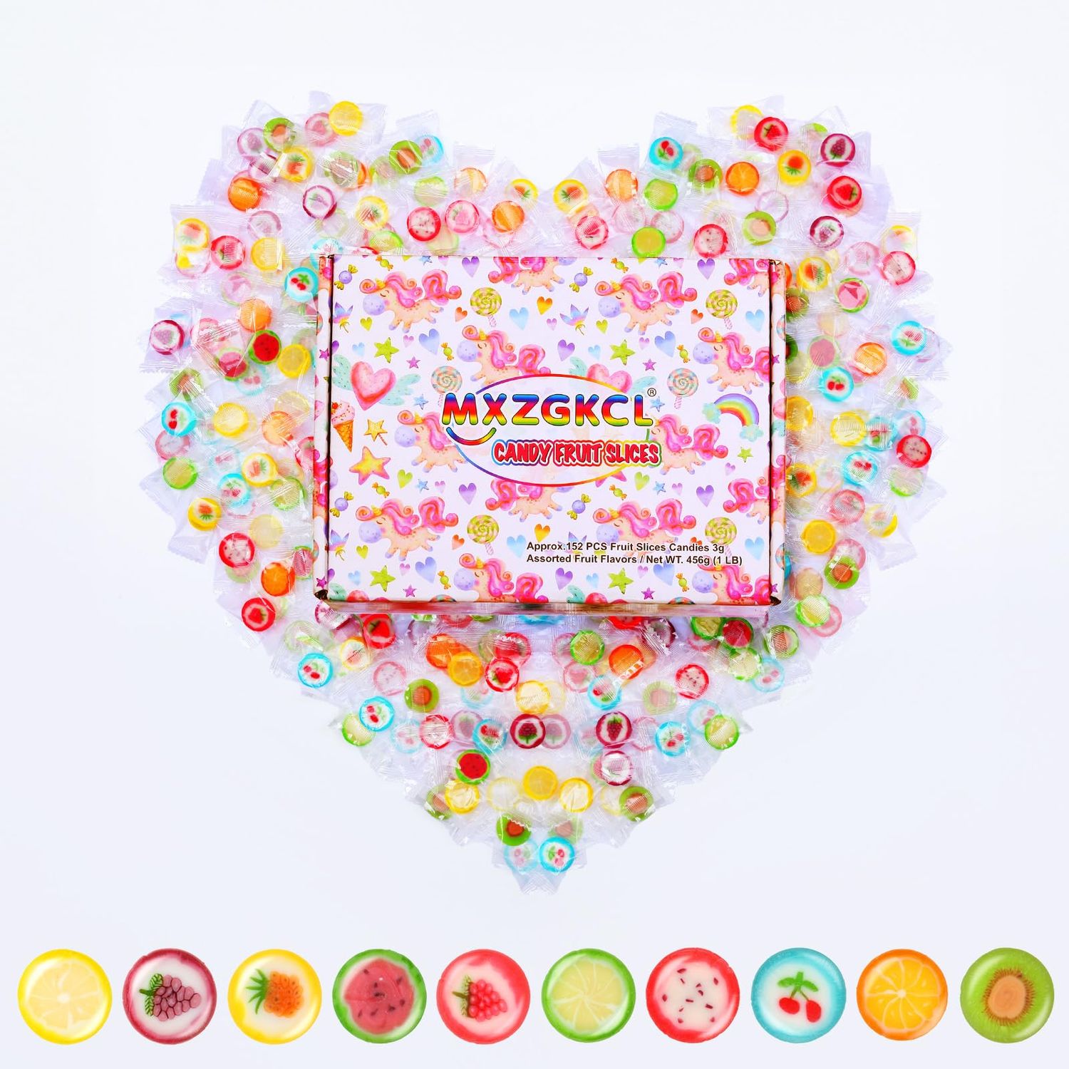 Slices Hard Candy - Bulk Fruit Candy Individually Wrapped - Net WT. 1LB (Aprprox.150 pcs) Mixed Hard Candies Assortment Bag - 10 Classic Tropical Fruit Flavors, Ideal for Party, Gathering &amp; Birthday