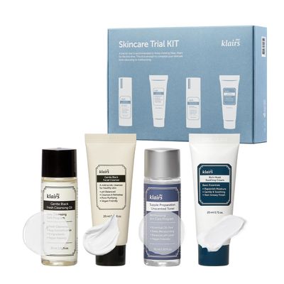 DearKlairs Skincare Trial Kits, Valentine&#39;s Galentine&#39;s Day Gifts, 4 minis, cleansing oil, cleanser, toner, cream, Travel must haves, Gifts for Women, mom