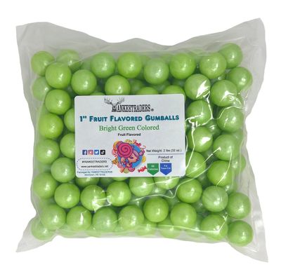 YANKEETRADERS Bright Green Fruit Flavored Gumballs 1&quot;, 2 Pounds Bulk