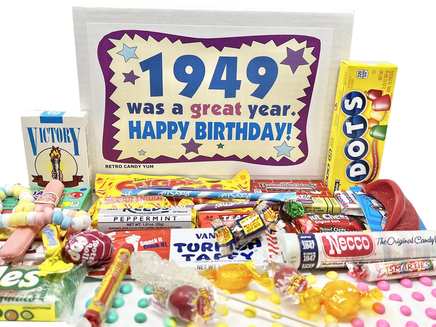 RETRO CANDY YUM 1949 76th Birthday Gift Box of Nostalgic Candy Assortment from Childhood for 76 Year Old Men and Women Born 1949 Jr