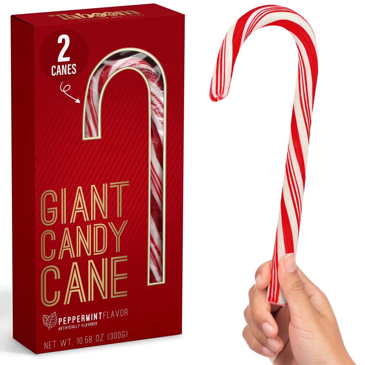 Giant Candy Cane Sticks 2 Pack Gift box - 10 Inch Individually Wrapped Christmas Candy Peppermint Flavor For Stocking Fillers, Holiday Party Favor, Gift Decorations