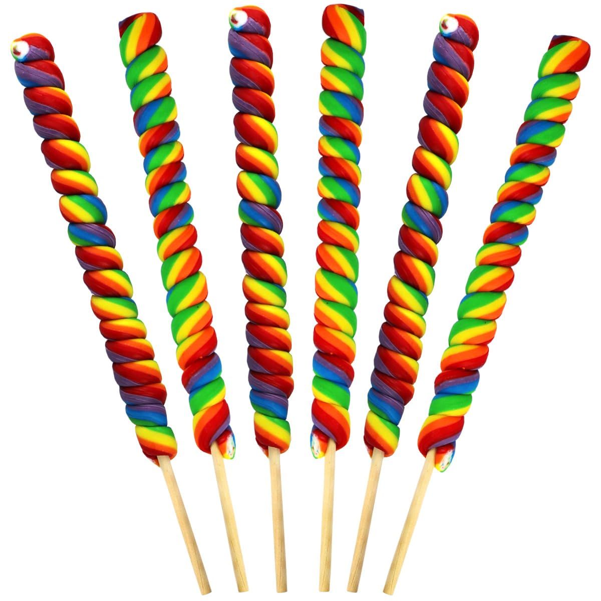 6 Jumbo Rainbow Lollipops 12&quot; Inch Individually Wrapped (Non Broken), Mixed Fruit Flavor One Foot Long Suckers Great Easter Basket Stuffers Carnival Lollipops