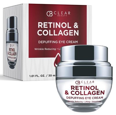 Clear Beauty Retinol Eye Cream with Collagen - Anti-Aging, Hydrating &amp; Reduces Puffiness &amp; Wrinkles - Dermatologist Tested, Cruelty-Free Korean Skin Care for All Skin Types - 1.01 Fl. Oz