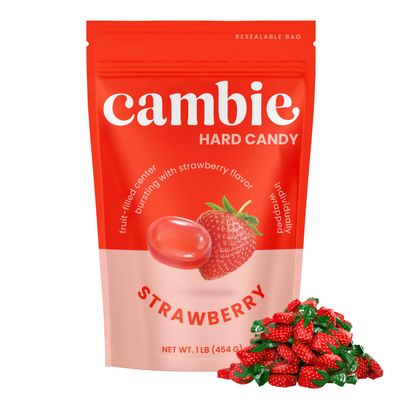 Strawberry Bon Bons by Cambie, Strawberry Candy with a Fruit Filled Center, Old Fashioned Candy, Hard Candy Individually Wrapped in a Resealable Pouch, 1 lb