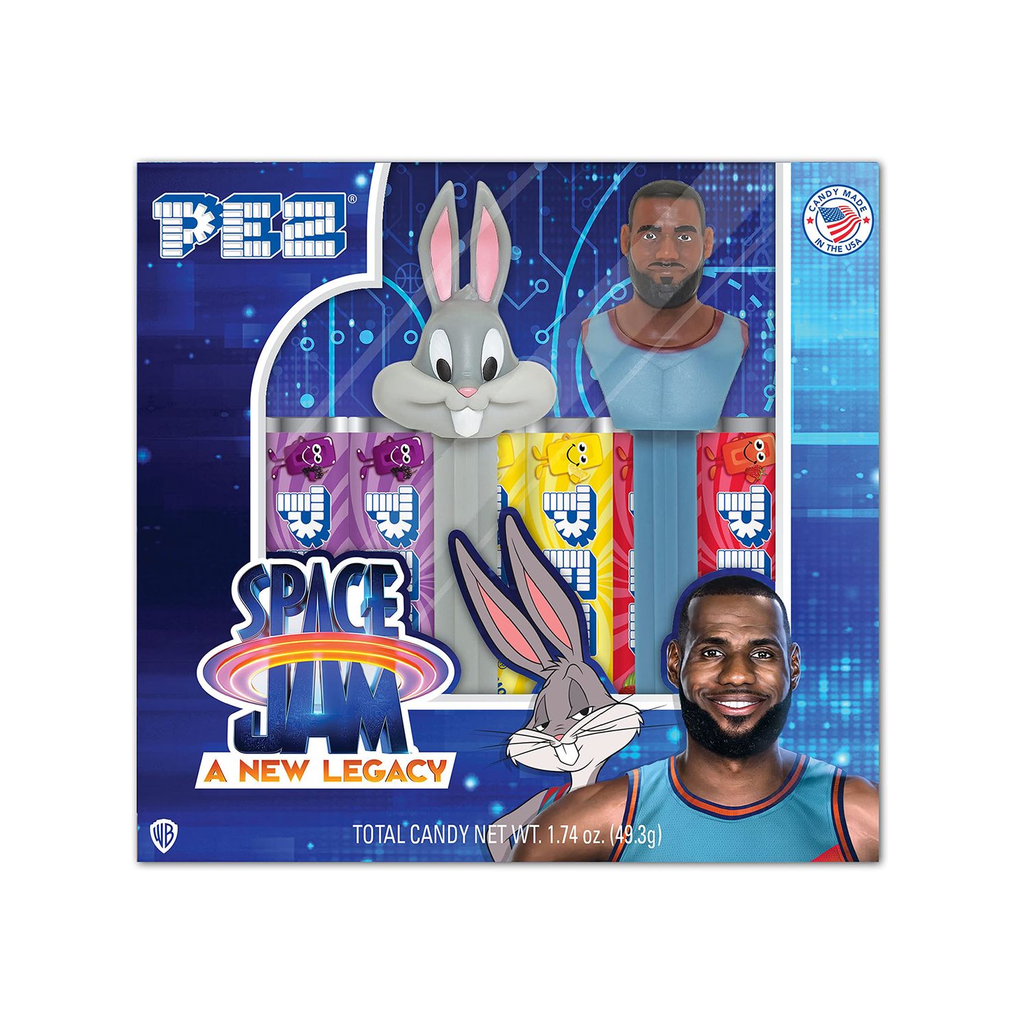 PEZ Candy Space Jam Gift Set, Bugs Bunny &amp; Lebron James Dispensers &amp; Six Pack Of Candy