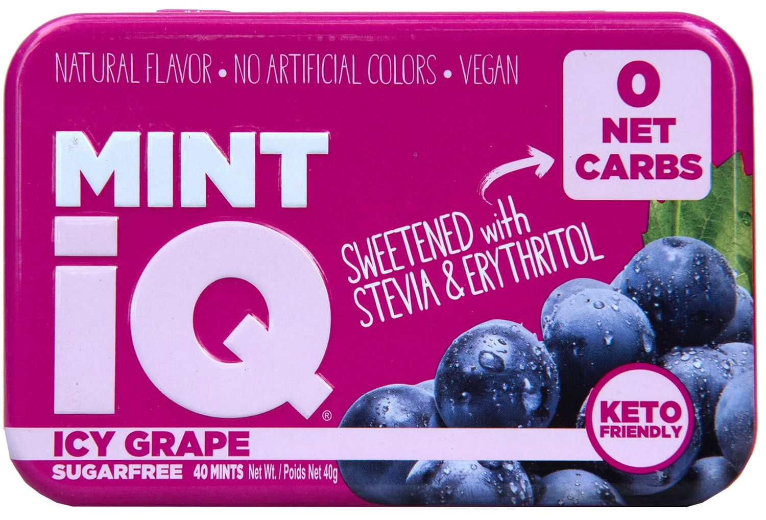 Big Sky MINT iQ Icy Grape Mint Candy 40 grams Pack of 6 Tins in Display Tray - Travel Size Mint Candies Tin - Keto Friendly, Vegan &amp; Natural Fruity Flavored Candy Mints for Long Lasting Fresh Breath