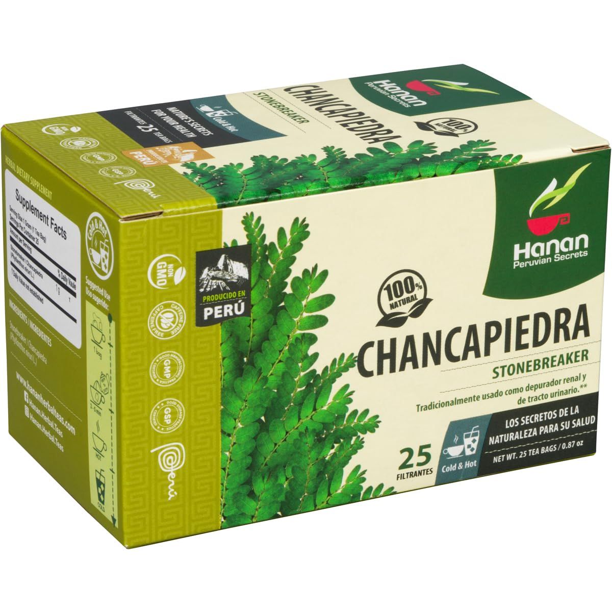 Hanan Chanca Piedra Tea Stone Breaker 25 Teabags of Dried Chancapiedra Leaves Wild-Grown in Peru