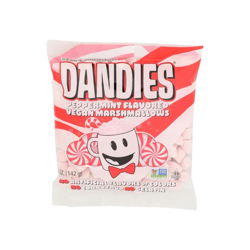 Dandies Peppermint Vegan Marshmallows, No Artificial Flavorings, Food Dyes, Corn Syrup, or Gelatin, Perfect for Roasting, Smores, or Snacking (Peppermint, 5 oz)