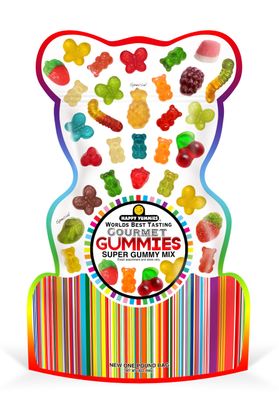 BULK 4 PACK Happy Yummies Worlds Best Tasting Gourmet Gummies Fruit Mix Assortment Gummy Candies 16oz (4 Pack 16oz Fruit Asst)
