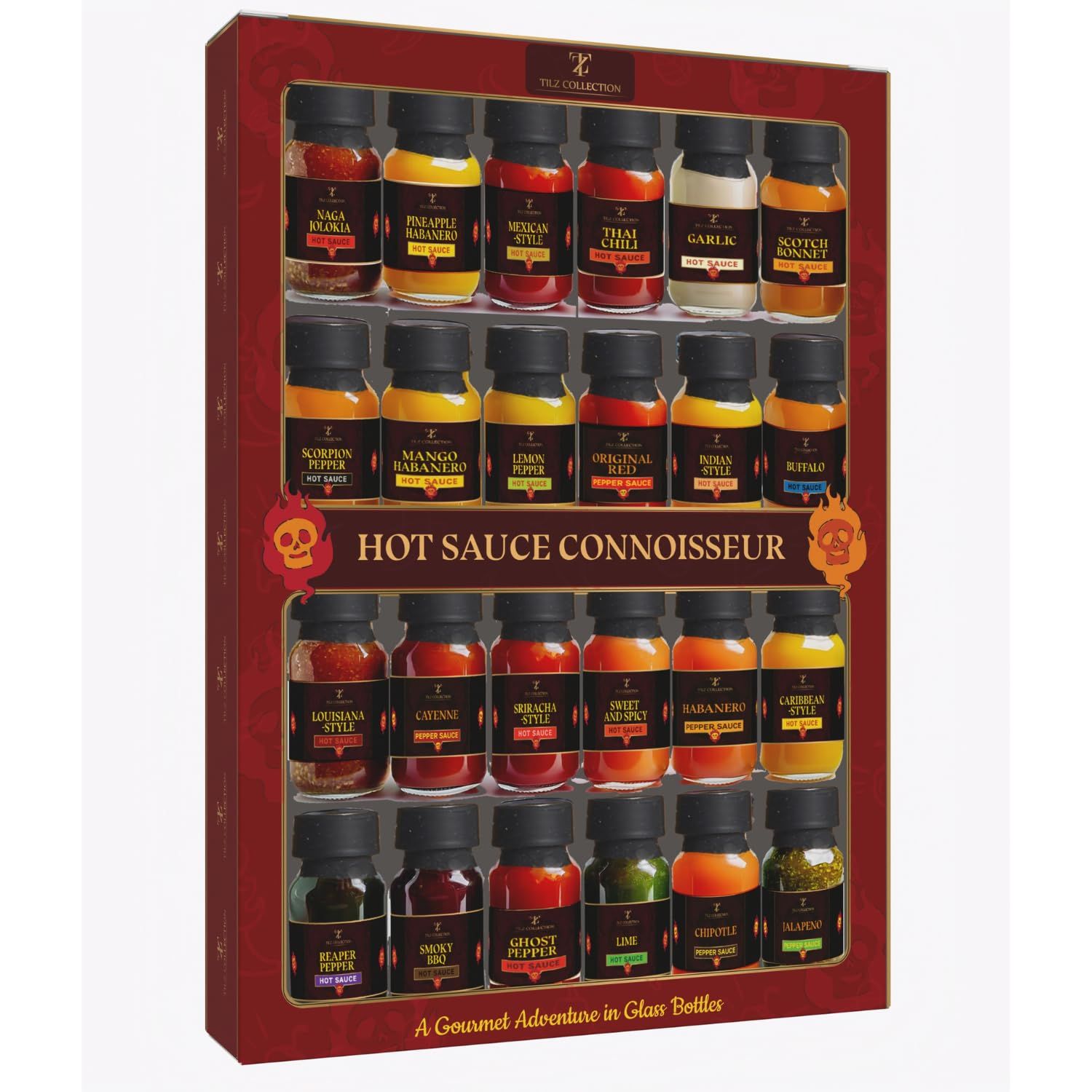 Hot Sauce Gift Sets - Hot Sauce Variety Pack, Hot Sauce Sampler, 24 Mini Hot Sauce Bottles, Hot Sauce Gift Sets For Men Hot Sauce Collection Gift Set, Food Gifts For Men, Women Hot Sauce Gift Sets