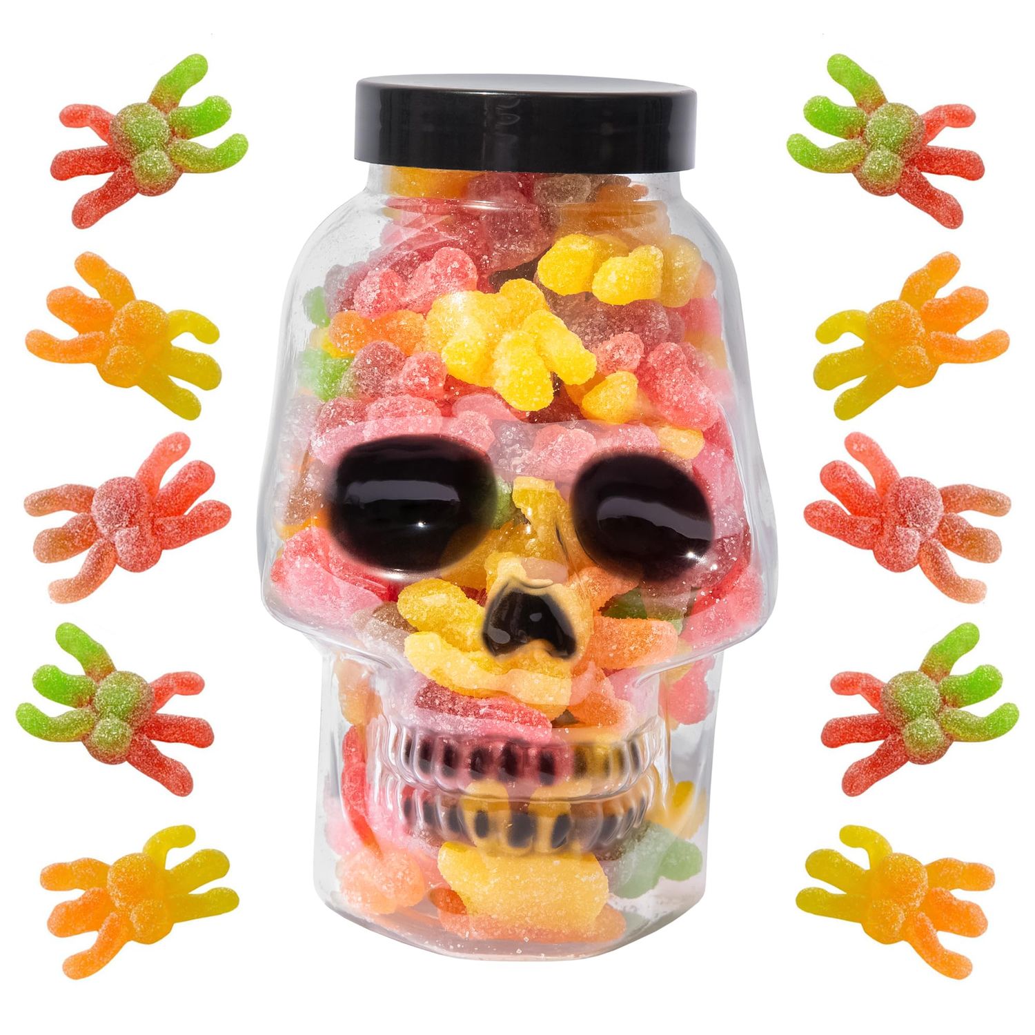 Halloween Candy Skull Jar (Gummy Spiders)